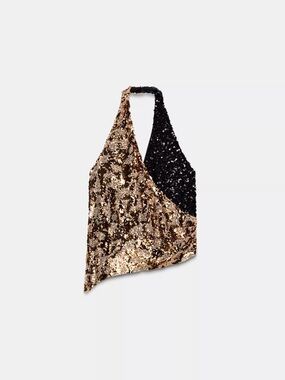 Zara Combined Sequined Two-Tone Halter - Black & Gold